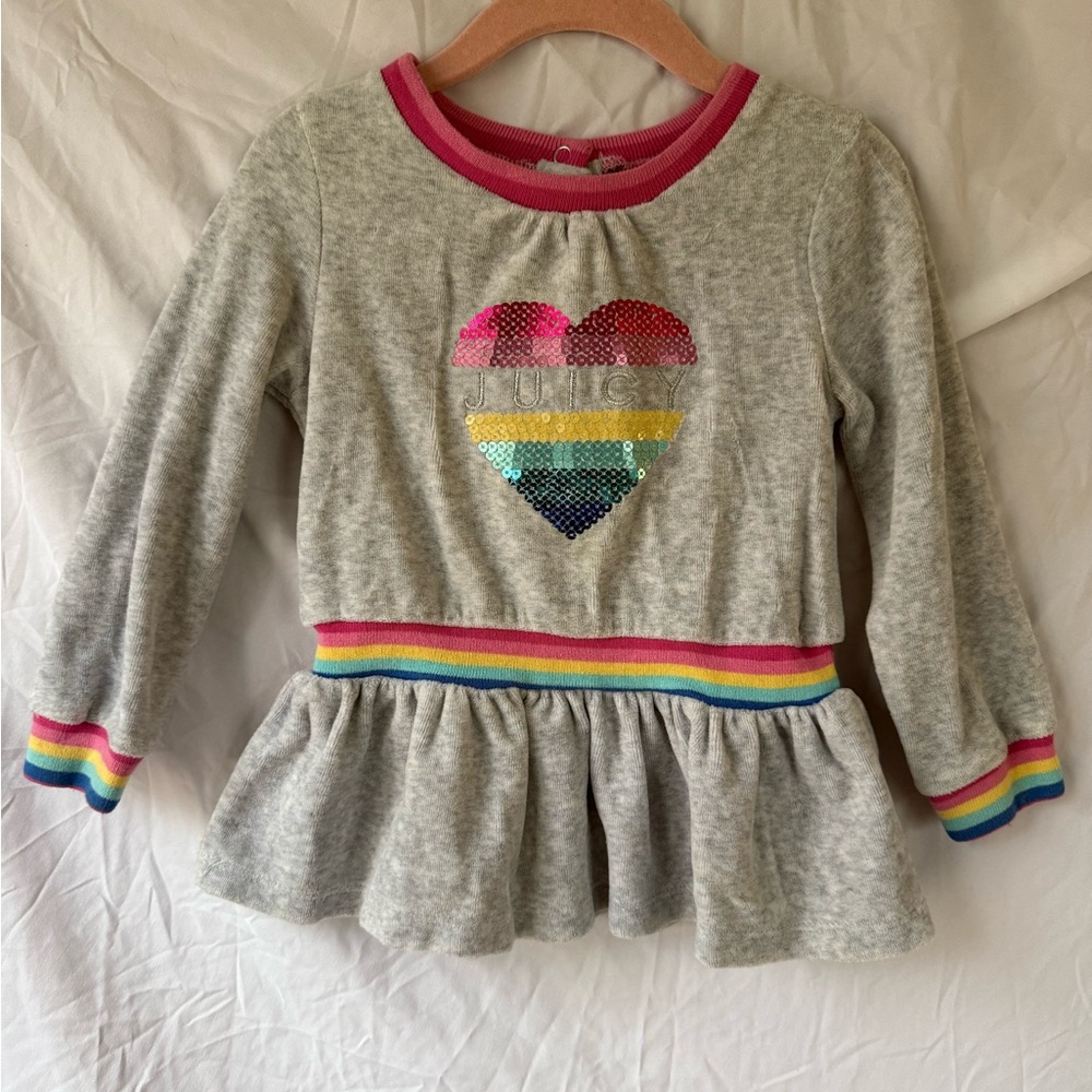 Juicy Couture Rainbow Sequin Heart Velour Peplum Top (24M) - Picture 2 of 7